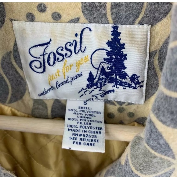 Fossil Women’s Peacoat Wool Blend Tan Floral S - Picture 5 of 5